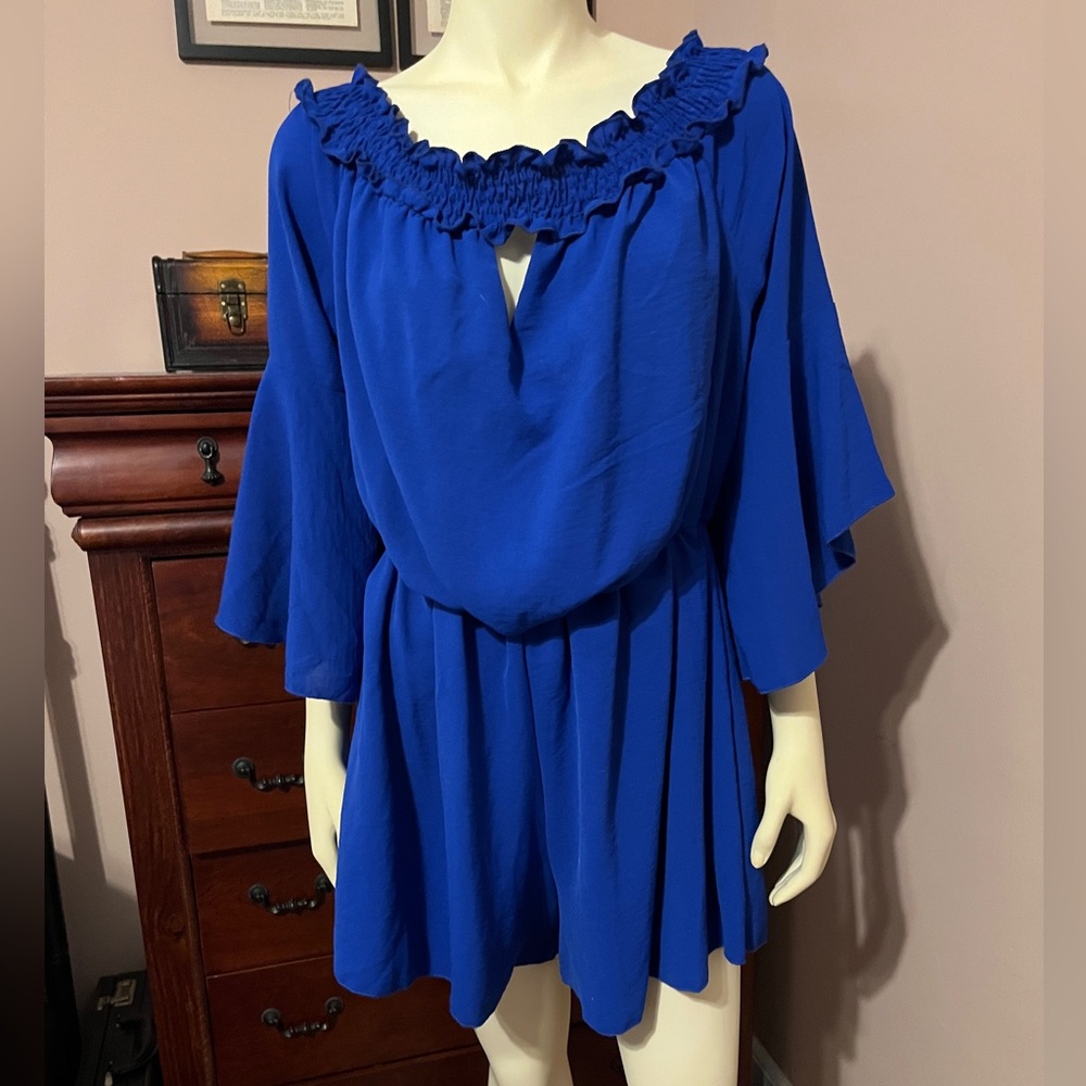 Royal Blue Off-Shoulder Romper Jumpsuit